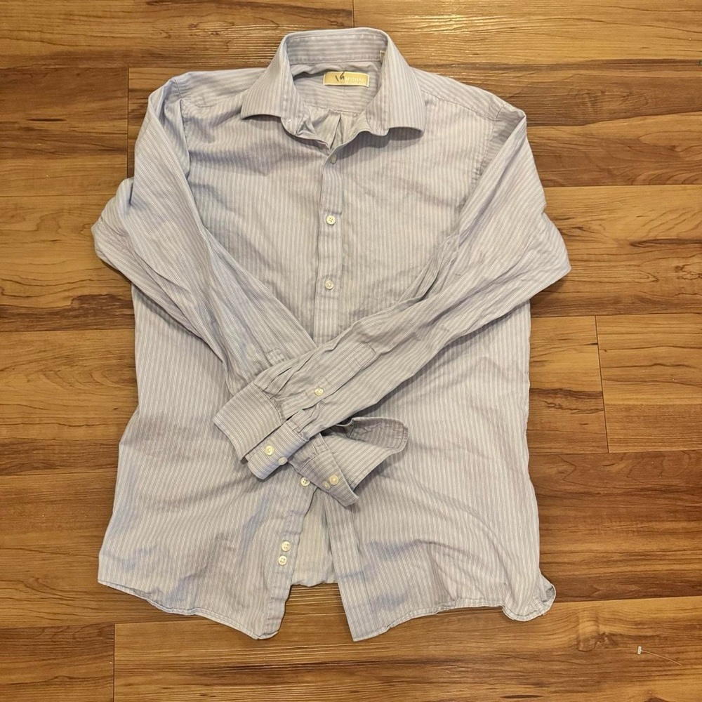 MICHAEL KORS | light blue shirt with red and white stripes | long sleeved |15.5